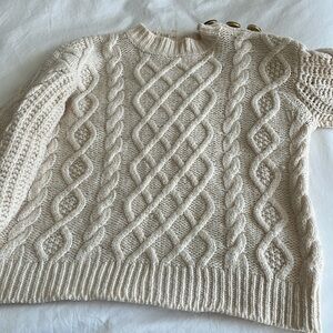 Sézane cableknit sweater with tortoise buttons